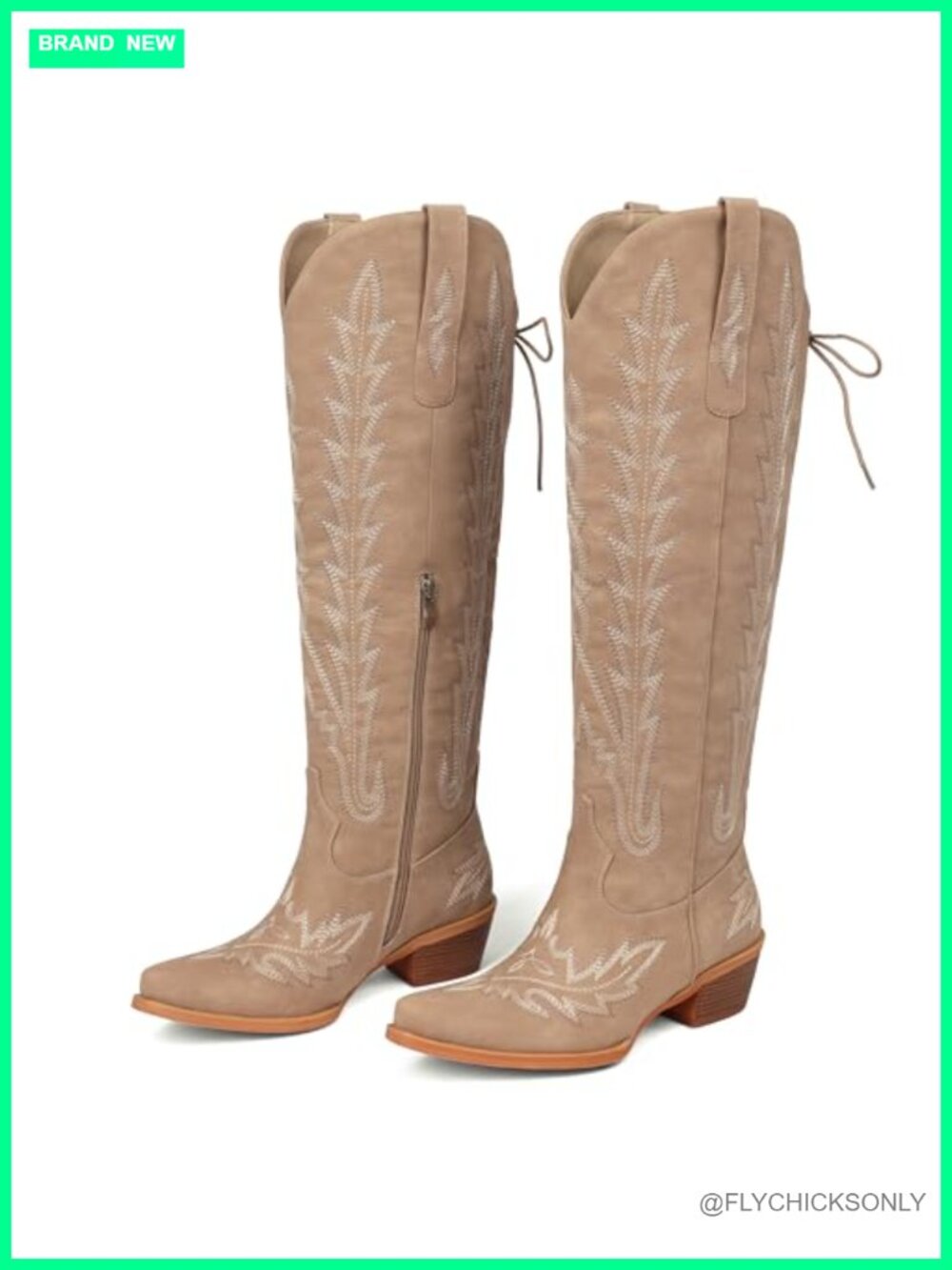 Knee High Cowboy Boots Embroidered Wide Calf Adjustable Lace Up Western Boots